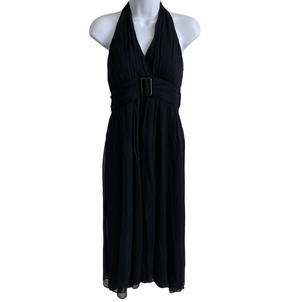 Vintage Jonathan Martin Halter Dress Womens 8 Black‎ Silk Chiffon Midi Cocktails